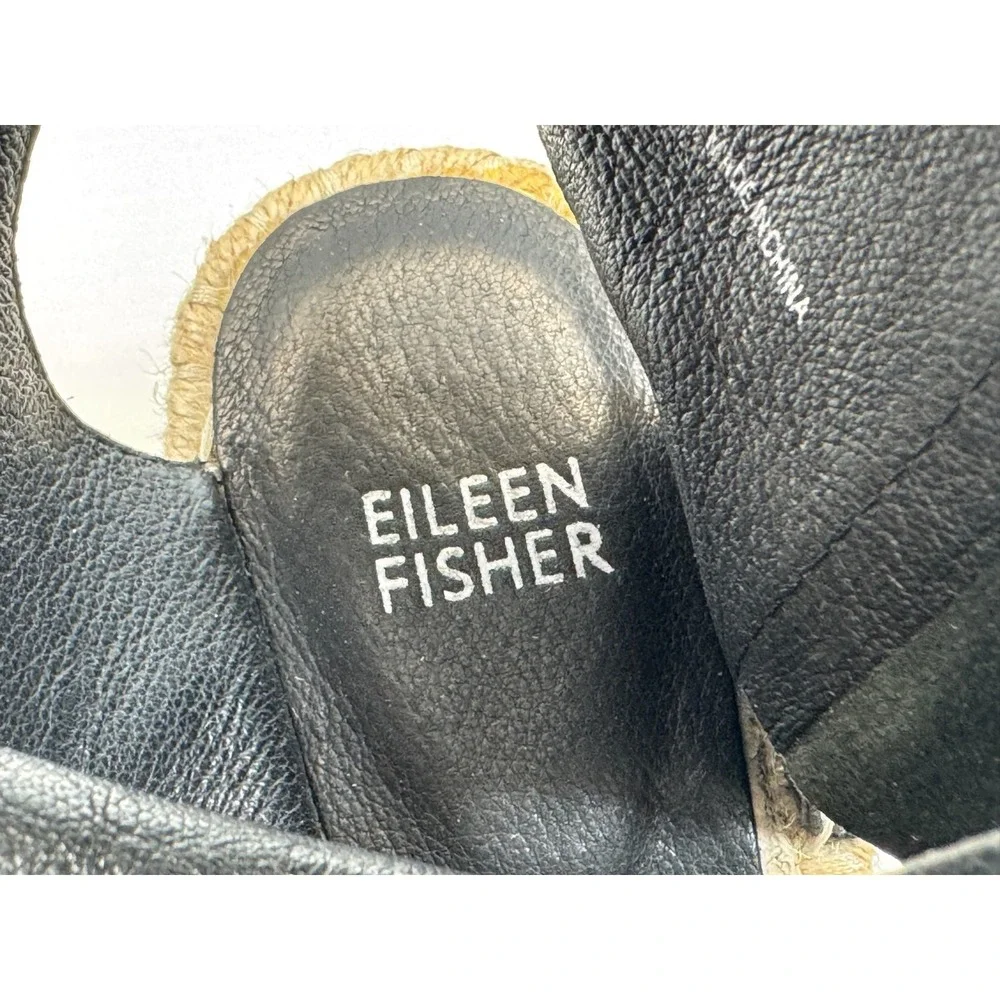 Eileen Fisher Willow Tumbled Leather Wedge Espadrille Women‎ 8 EUC $198 Open toe